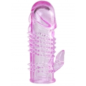 Розовая  гелевая насадка с клиторальным отростком - 13,5 см. - Toyfa Basic - в Элисте купить с доставкой