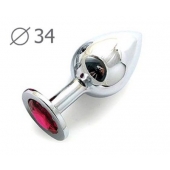 Коническая серебристая анальная втулка с малиновым кристаллом - 8,2 см. - Anal Jewelry Plug - купить с доставкой в Элисте