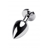 Серебристая коническая анальная пробка с красным кристаллом - 8 см. - ToyFa - купить с доставкой в Элисте