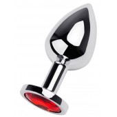 Серебристая коническая анальная пробка с красным кристаллом - 8 см. - ToyFa - купить с доставкой в Элисте