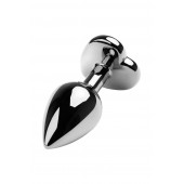 Серебристая коническая анальная пробка с красным кристаллом-сердечком - 7 см. - ToyFa - купить с доставкой в Элисте