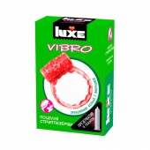 Розовое эрекционное виброкольцо Luxe VIBRO  Поцелуй стриптизёрши  + презерватив - Luxe - в Элисте купить с доставкой