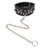 Черный ошейник с шипами и металлическим поводком-цепочкой - Notabu - купить с доставкой в Элисте