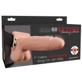 Телесный перезаряжаемый вибрострапон 7  Hollow Rechargeable Strap-on with Balls - 20,3 см. - Pipedream - купить с доставкой в Элисте