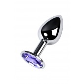 Серебристая конусовидная анальная пробка с фиолетовым кристаллом - 7 см. - ToyFa - купить с доставкой в Элисте