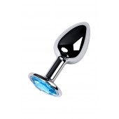 Серебристая конусовидная анальная пробка с голубым кристаллом - 7 см. - ToyFa - купить с доставкой в Элисте