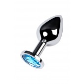 Серебристая конусовидная анальная пробка с голубым кристаллом - 8 см. - ToyFa - купить с доставкой в Элисте