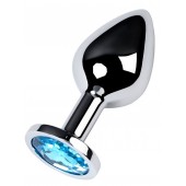 Серебристая конусовидная анальная пробка с голубым кристаллом - 8 см. - ToyFa - купить с доставкой в Элисте