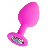 Розовая анальная втулка Brilliant с прозрачным кристаллом - 8 см. - ToyFa - купить с доставкой в Элисте