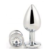 Серебристая анальная втулка с прозрачным кристаллом - 7,1 см. - Dream Toys - купить с доставкой в Элисте