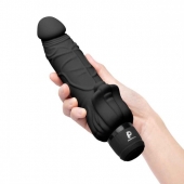 Черный вибратор-реалистик с клиторальными лепестками 7  Realistic Vibrator - 21,5 см. - PowerCocks