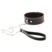 Черный широкий ошейник с красной строчкой и поводком - Crazy Handmade - купить с доставкой в Элисте