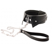 Черный ошейник-воротничок с металлическим поводком - Crazy Handmade - купить с доставкой в Элисте