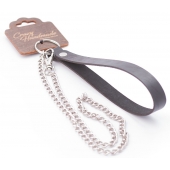Серебристый металлический поводок с кожаной черной ручкой - 80 см. - Crazy Handmade - купить с доставкой в Элисте
