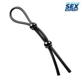 Черное силиконовое лассо с двумя шариками для утяжки - Sex Expert - в Элисте купить с доставкой
