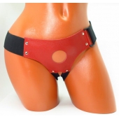 Красные кожаные трусики для страпона - БДСМ Арсенал - купить с доставкой в Элисте