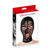 Черная кружевная маска на голову с отверстиями для глаз и рта - Fetish Tentation - купить с доставкой в Элисте