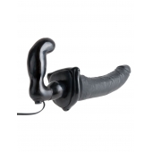 Черный страпон с вагинальной пробкой Deluxe Vibrating Penetrix Strap-On - 19 см. - Pipedream - купить с доставкой в Элисте