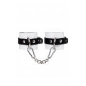 Бело-черные кожаные наручники с одним ремешком с люверсами - Pecado - купить с доставкой в Элисте