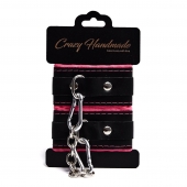 Черно-розовые скругленные наручники с мягкой подкладкой - Crazy Handmade - купить с доставкой в Элисте