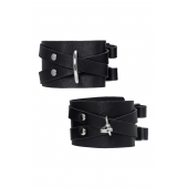Черные кожаные оковы с двумя перекрёстными ремешками - Pecado - купить с доставкой в Элисте