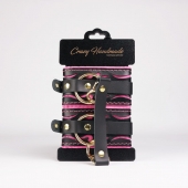 Черные кожаные оковы с розовой строчкой - Crazy Handmade - купить с доставкой в Элисте