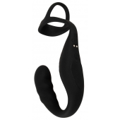 Черное эрекционное кольцо со стимуляцией промежности и анальной пробкой Cock Ring with RC Prostate Plug - Orion - в Элисте купить с доставкой