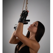 Черные высокие кожаные наручники для подвешивания - Crazy Handmade - купить с доставкой в Элисте