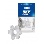 Прозрачное эрекционное кольцо с 6 стимулирующими шариками - Sex Expert - в Элисте купить с доставкой