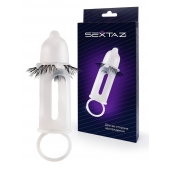 Эластичная насадка на пенис с подхватом мошонки и стимулирующими «ресничками» - Sextaz - в Элисте купить с доставкой