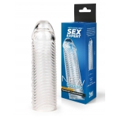 Прозрачная закрытая насадка на пенис с ребрышками - 16 см. - Sex Expert - в Элисте купить с доставкой