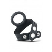 Черное эрекционное кольцо с подхватом мошонки на кнопках VS6 - Blush Novelties - в Элисте купить с доставкой