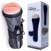 Телесный мастурбатор-вагина в черной колбе с вибрацией - Boys of Toys - в Элисте купить с доставкой