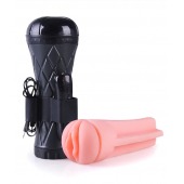 Телесный мастурбатор-вагина в черной колбе с вибрацией - Boys of Toys - в Элисте купить с доставкой