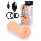 Телесный двусторонний мастурбатор с вибропулей и эрекционными кольцами в комплекте - Sexy Girl - в Элисте купить с доставкой