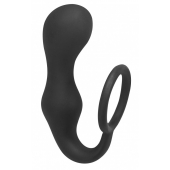 Чёрное эрекционное кольцо с анальной пробкой Double Pleasure Anal Plug - Lola Games - в Элисте купить с доставкой