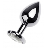 Серебристая анальная пробка с прозрачным кристаллом-сердцем - 8 см. - ToyFa - купить с доставкой в Элисте