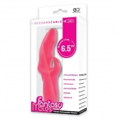 Розовый вибратор со стимулятором клитора MATES FANTASY RECHARGE VIBRATOR - 17 см. - NMC