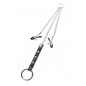 Серебристо-чёрные зажимы для сосков с кольцом для пениса TOYFA Metal - ToyFa - купить с доставкой в Элисте