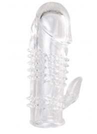 Прозрачная гелевая насадка с шипами и клиторальным отростком - 13 см. - Toyfa Basic - в Элисте купить с доставкой