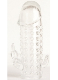 Гелевая прозрачная насадка с 2 отростками - 13 см. - Toyfa Basic - в Элисте купить с доставкой