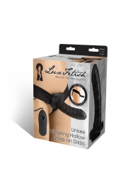 Чёрный полый страпон с вибрацией Unisex Vibrating Hollow Strap-On - 14 см. - Lux Fetish - купить с доставкой в Элисте