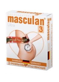 Розовые презервативы Masculan Ultra Long Pleasure с колечками, пупырышками и продлевающим эффектом - 3 шт. - Masculan - купить с доставкой в Элисте