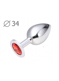 Коническая серебристая анальная втулка с красным кристаллом - 8,2 см. - Anal Jewelry Plug - купить с доставкой в Элисте