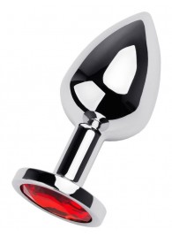 Серебристая коническая анальная пробка с красным кристаллом - 8 см. - ToyFa - купить с доставкой в Элисте