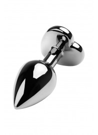 Серебристая коническая анальная пробка с красным кристаллом-сердечком - 7 см. - ToyFa - купить с доставкой в Элисте