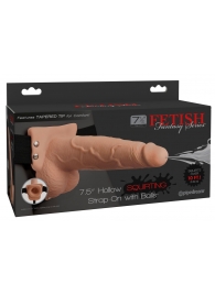 Телесный полый страпон с имитацией эякуляции 7.5  Hollow Squirting Strap-On with Balls Flesh - 21,6 см. - Pipedream - купить с доставкой в Элисте