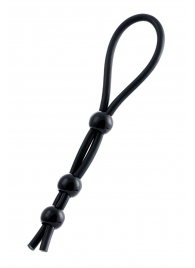 Черное лассо на пенис с тремя бусинами - A-toys - в Элисте купить с доставкой