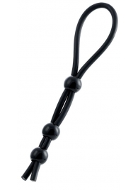 Черное лассо на пенис с тремя бусинами - A-toys - в Элисте купить с доставкой
