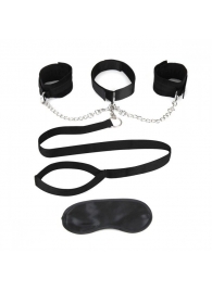 Чёрный ошейник с наручниками и поводком Collar Cuffs   Leash Set - Lux Fetish - купить с доставкой в Элисте